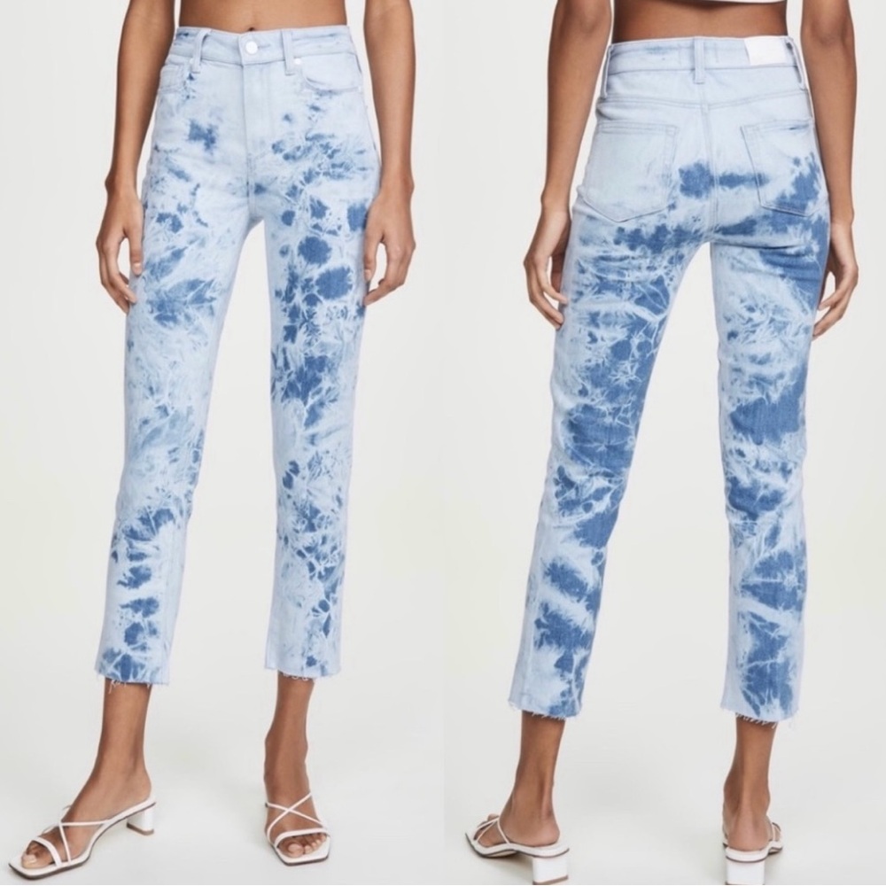 NWT PAIGE
Hoxton Slim Raw-Hem Jeans in Indigo Tie Dye Size 26